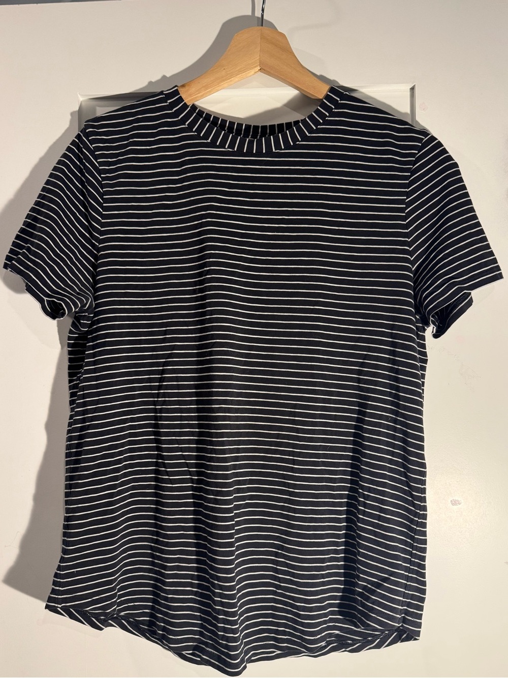 Lululemon Black & White Striped Short Sleeve Crew Tee